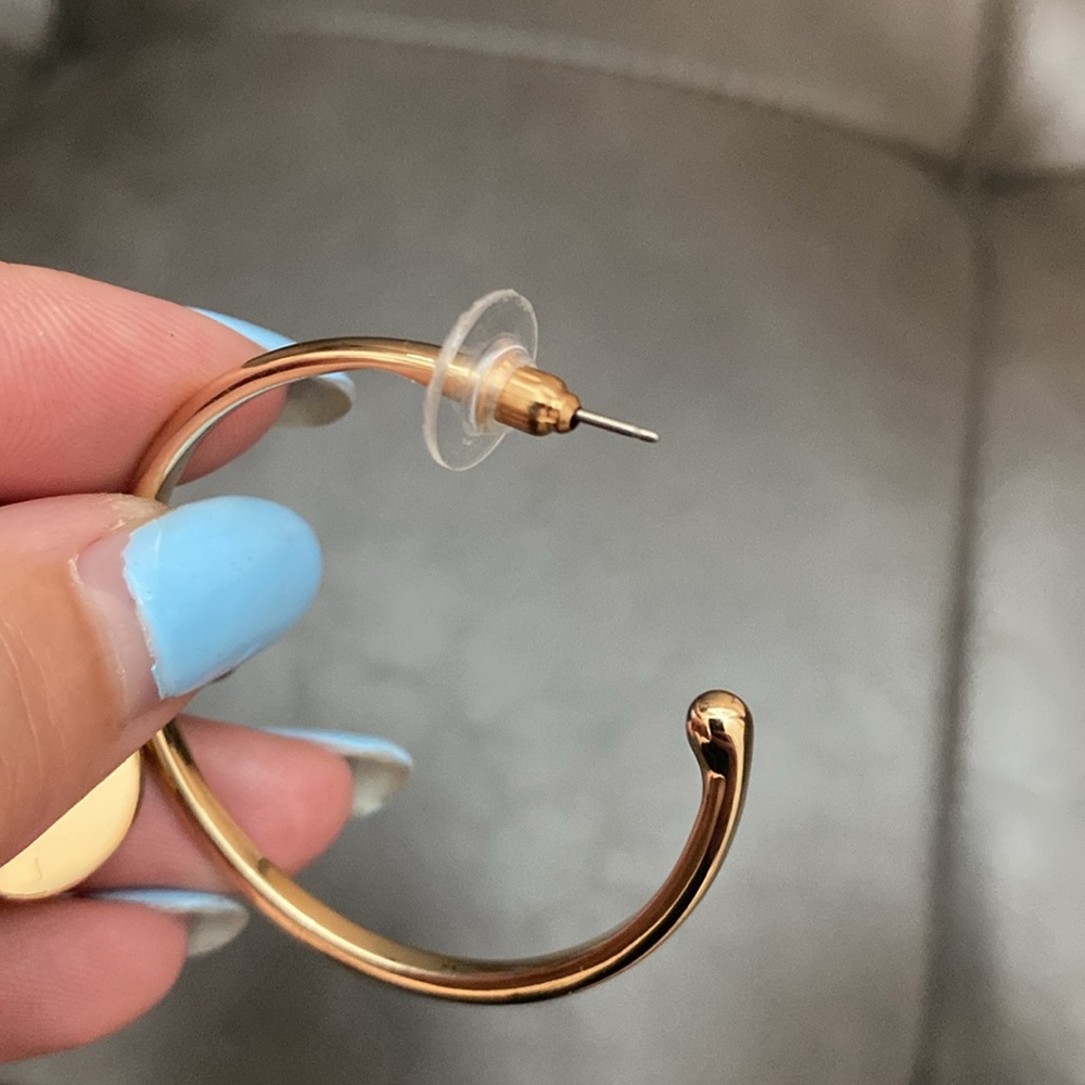 Nine West Gold Hoop Earrings with a charm - Picture 3 of 3